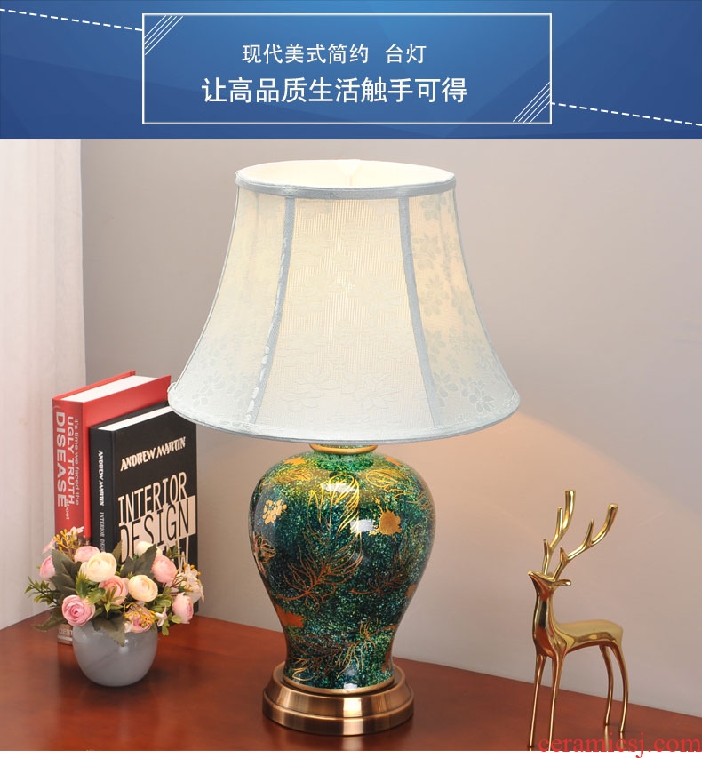 Desk lamp of bedroom lamp bedside typhoon light sweet romance American creative eye ceramic light luxury home decoration light