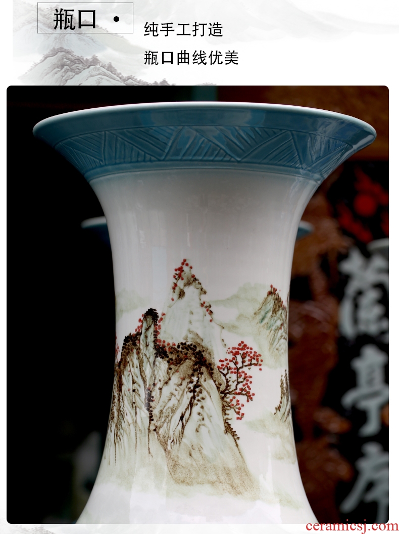 Jingdezhen hand-painted color ink landscape ceramic vase of large new Chinese style living room decorate bottle hotel furnishing articles