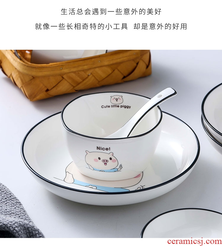 Ceramic dishes suit cute piggy contracted Korean home four dishes chopsticks combination tableware nice bowl