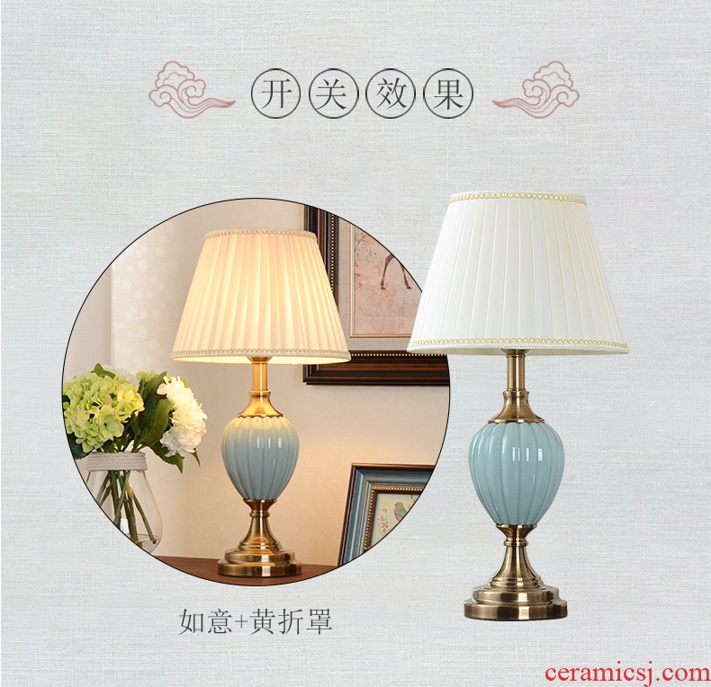 American retro ceramic desk lamp light contracted new Chinese style of bedroom the head of a bed creative continental warm light sitting room desk lamp