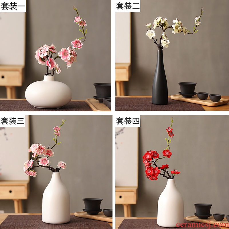 Tea art ceramic dry flower vase decoration home furnishing articles Japanese plum blossom peach sitting room household art flower arranging suits