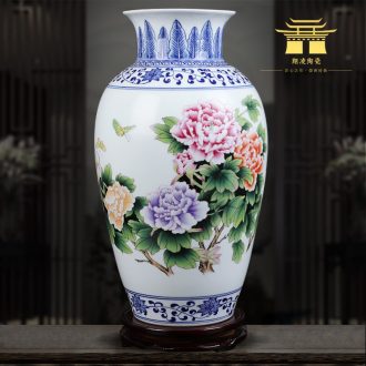 Jingdezhen blue and white ceramics powder enamel vase very beautiful famous hand-painted home sitting room adornment is placed