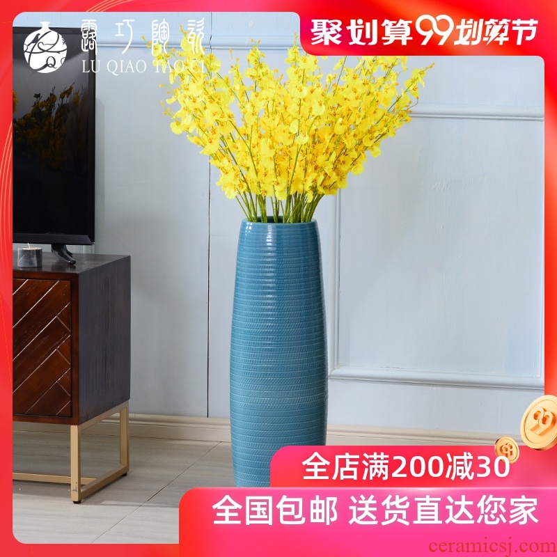 Ceramic sitting room blue vase boreal Europe style landing simulation flower suit contemporary and contracted place large bottle