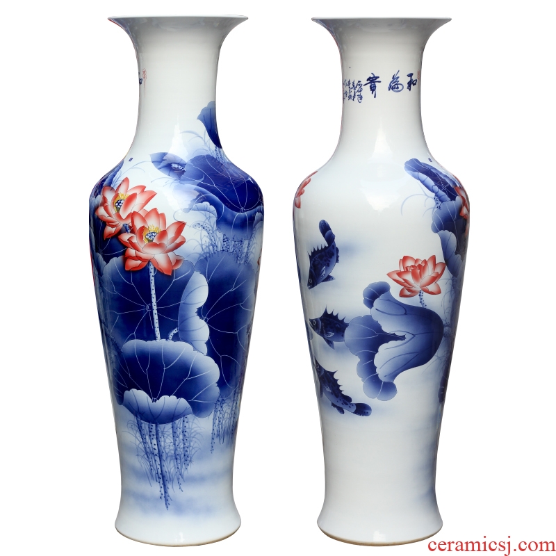 Jingdezhen hand-painted every year more than lotus sitting room of large vases, Chinese style household decorative ceramic large-sized furnishing articles