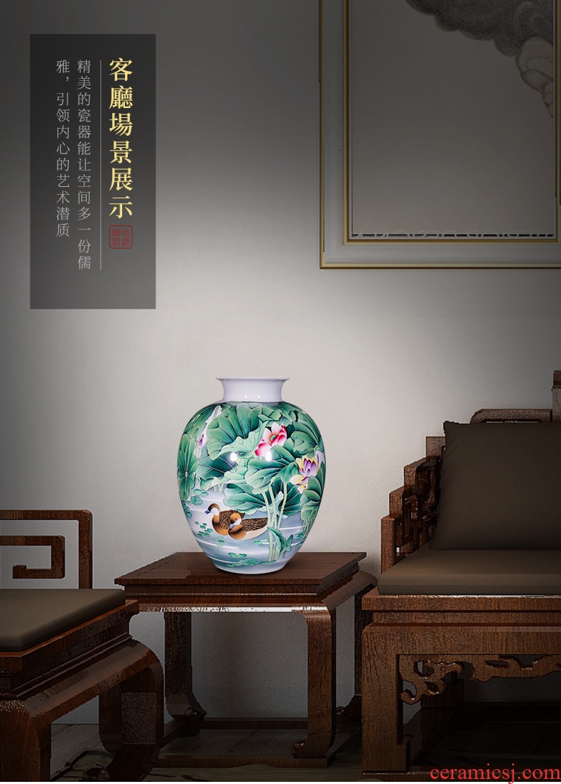 Jingdezhen ceramics hand-painted pastel yuanyang ground flower arranging large vases, new Chinese style decorates sitting room household furnishing articles