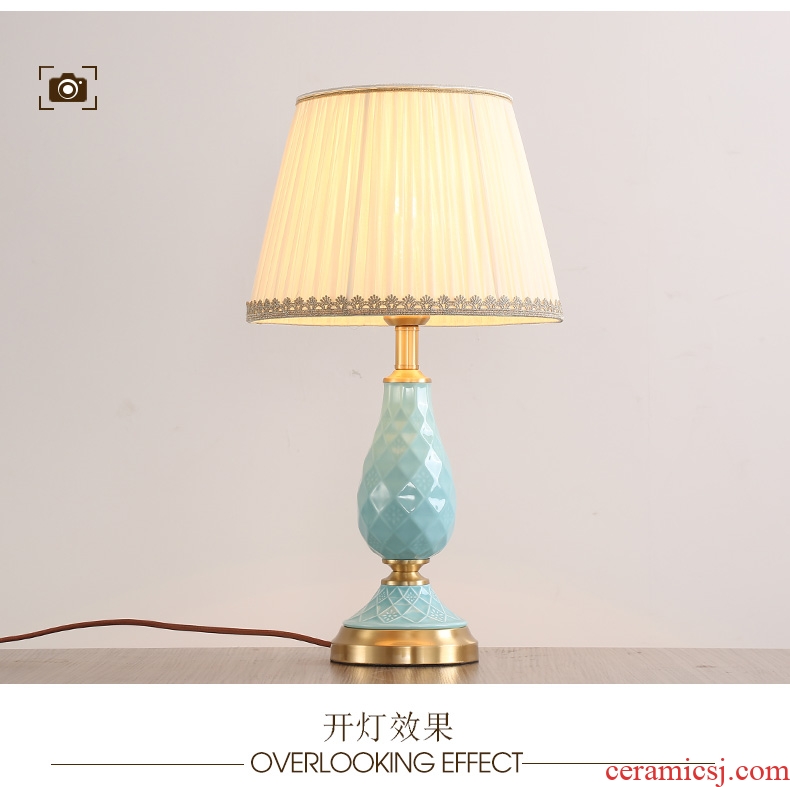 American whole copper light luxury ceramic desk lamp, LED the study of creative personality between example of bedroom the head of a bed chandeliers
