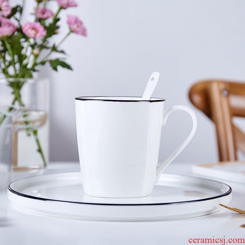 Jingdezhen domestic cup pure white cup black border contracted mugs ceramic cup bone porcelain coffee cup milk cup