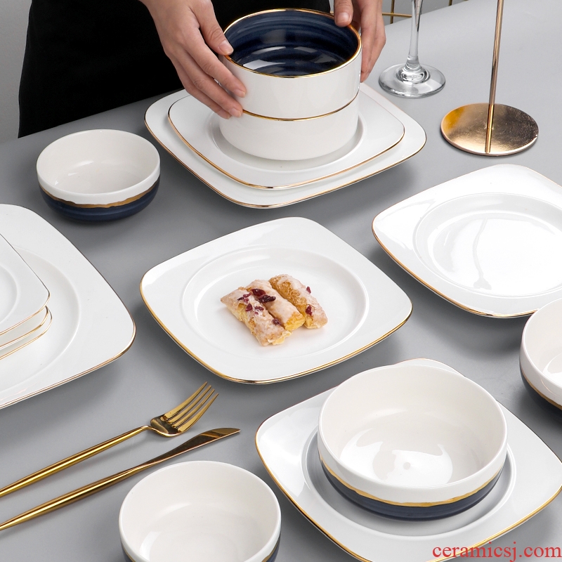 The Nordic phnom penh ceramic dish dish dish creative household contracted western-style food steak dish irregular deep dish soup plate cloud silks