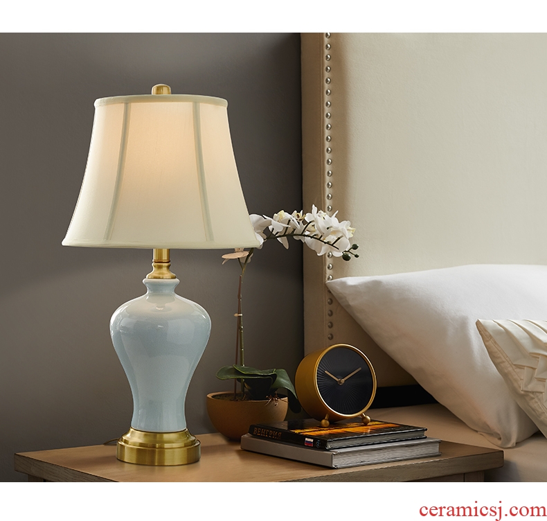 American desk lamp bedside lamp is contracted and contemporary bedroom decoration lamp light the luxury of jingdezhen ceramic ice crack warmth