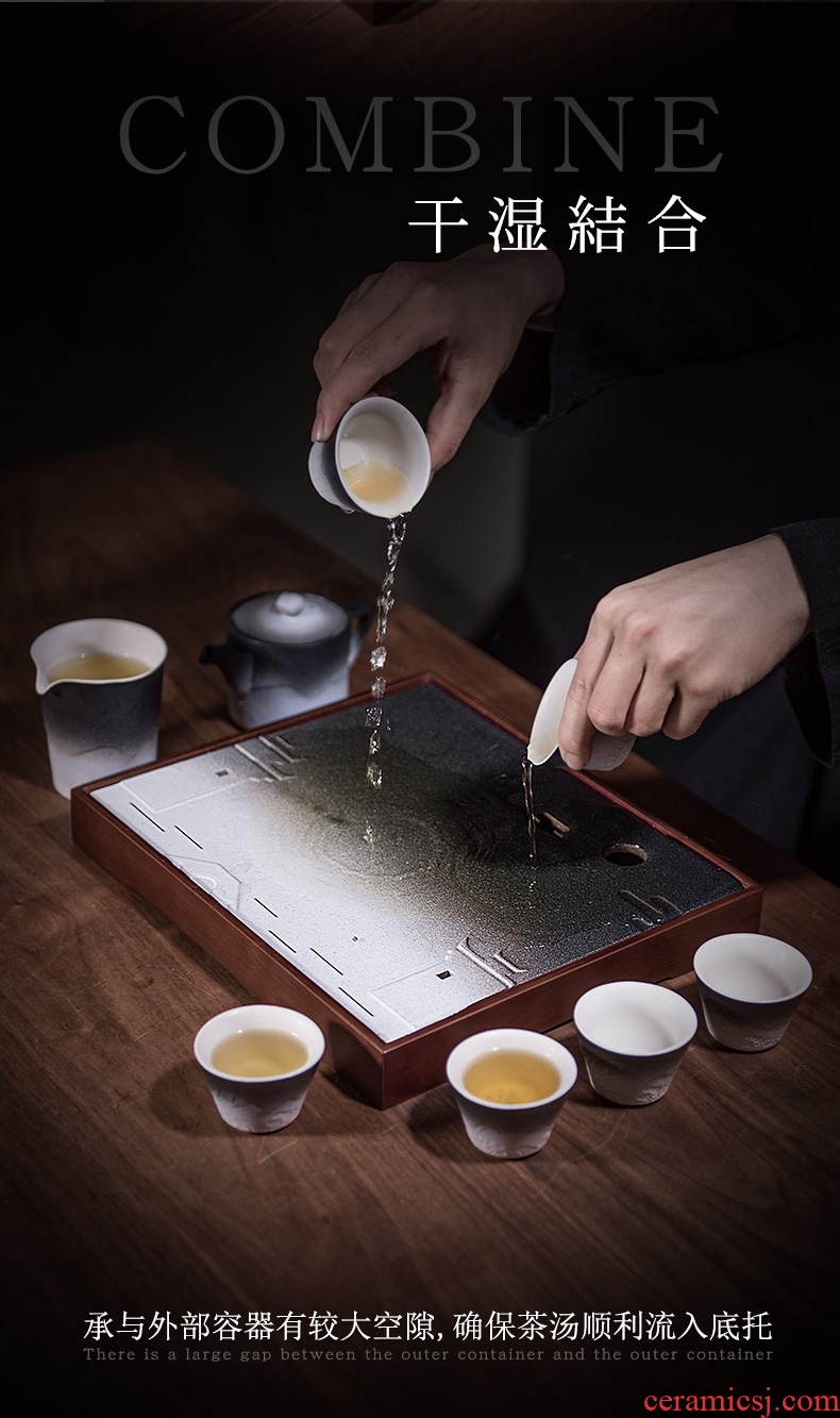 Kung fu tea tea tray and hall square contracted household small tea tray storage dry bubble tea sea ceramics