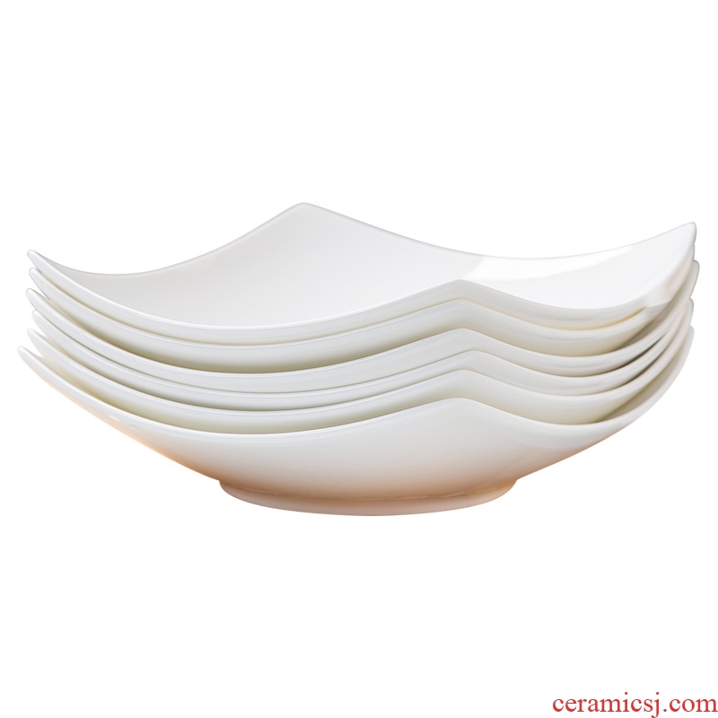 Pure white bone porcelain jingdezhen 4/6/10 a suit creative household European contracted newborn ceramic deep dish plate