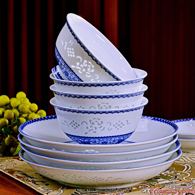 Jingdezhen blue and white porcelain bowls set exquisite luxury Chinese tableware suit high-end dishes household ceramic bowl combination