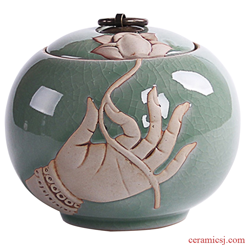 Ronkin elder brother kiln caddy longquan celadon seal storage ceramic jar, kung fu tea set parts