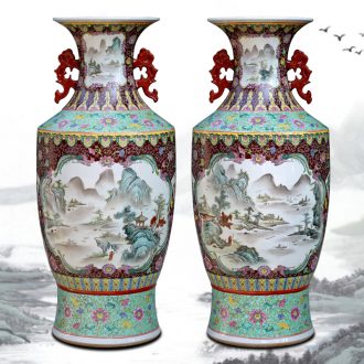 Jingdezhen ceramic floor large sitting room adornment is placed with Chinese style ear famille rose porcelain vase study