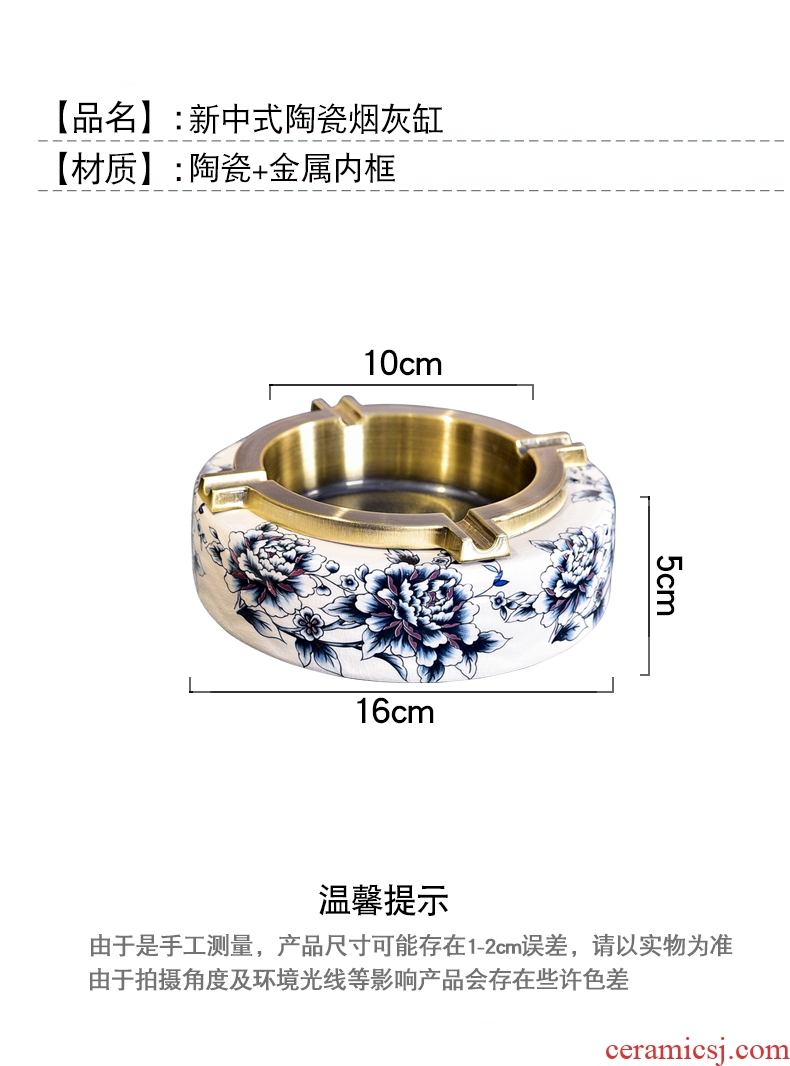 Murphy's light blue and white ceramic ashtray luxury furnishing articles of new Chinese style household living room office individuality creative ashtray