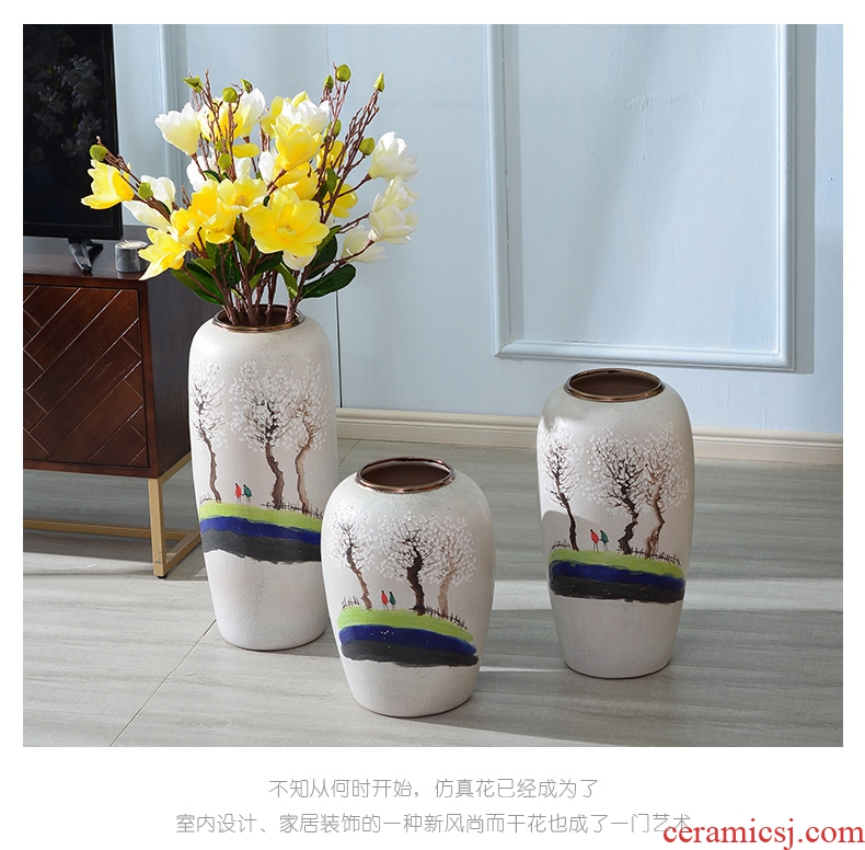 Hand-painted ceramic vase literary small pure and fresh and dried flowers decorative furnishing articles in the sitting room TV ark ground bottle arranging flowers