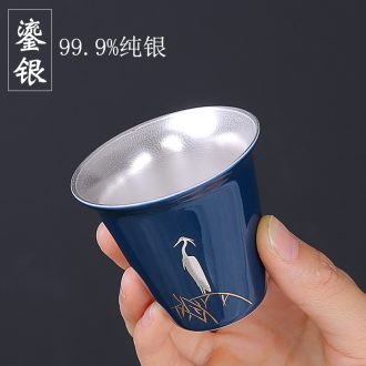 999 sterling silver cup of household ceramic cups coppering.as silver tea master cup single cup kung fu tea tea set, a small bowl