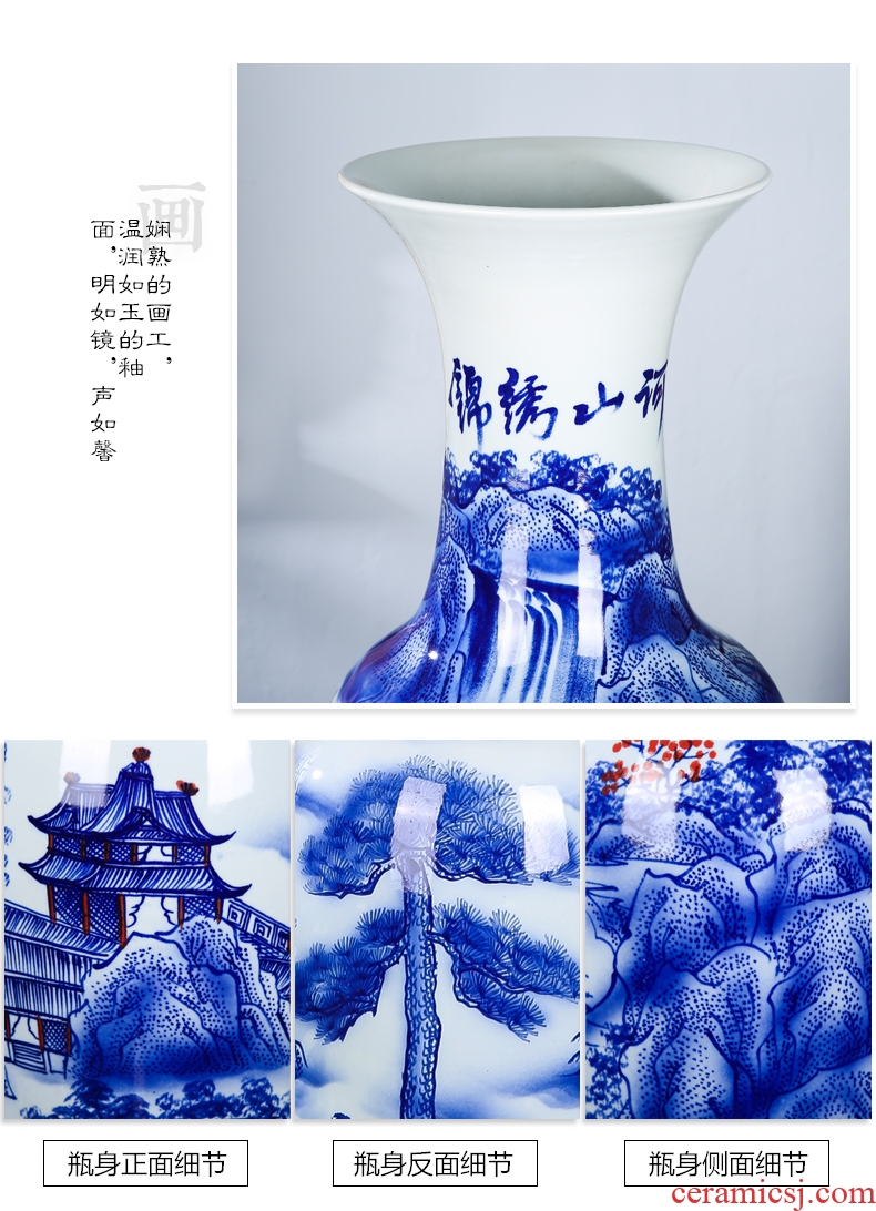 Vase of jingdezhen ceramic floor big hand big blue and white porcelain vase vase sitting room hotel decoration floor furnishing articles