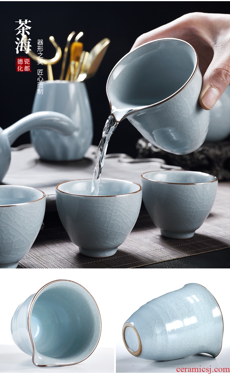 God your kiln porcelain household ceramics kung fu tea set suit Chinese porcelain contracted side teapot tea cups