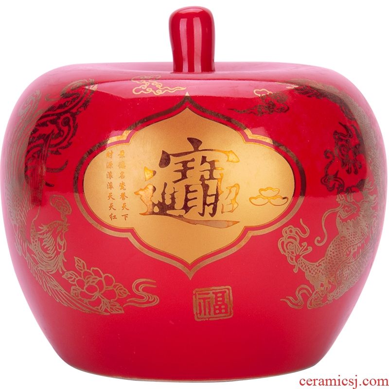 Jingdezhen ceramics furnishing articles of modern Chinese style household China red apple wine marriage wedding jewelry decoration