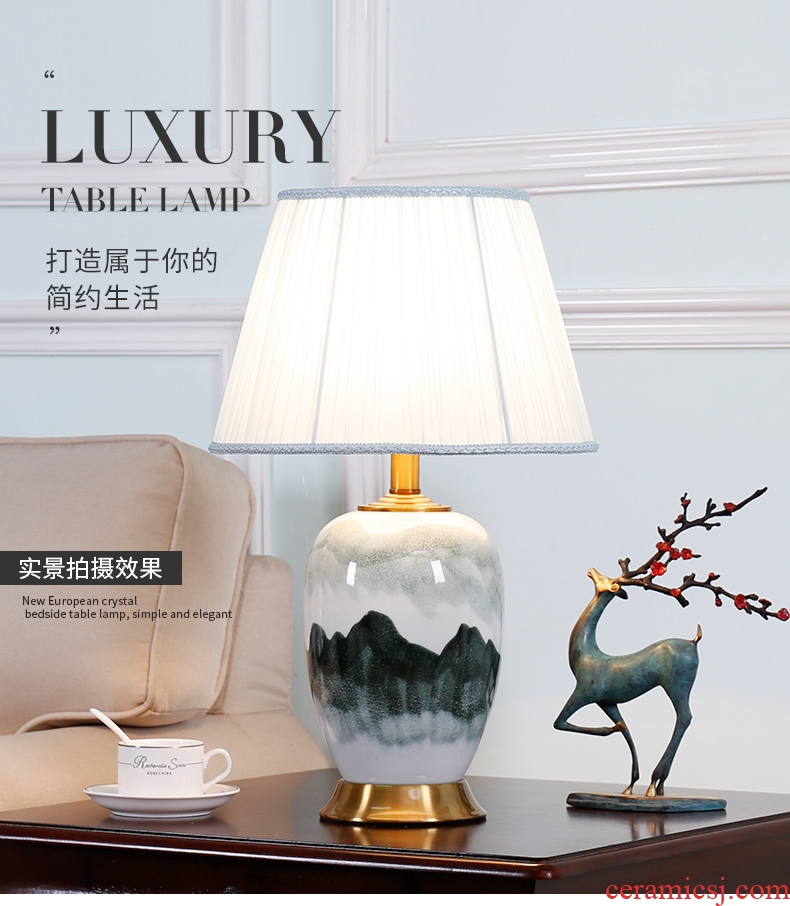 Jingdezhen new Chinese style landscape ceramic desk lamp lamp of bedroom the head of a bed restoring ancient zen sitting room sofa tea table lamp