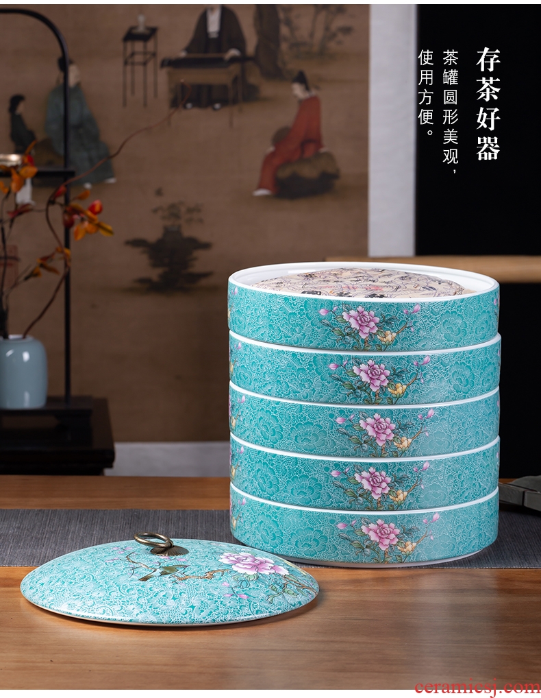 , pick flowers large jingdezhen ceramic seal pot pu 'er tea cake white tea boxes layers of cans