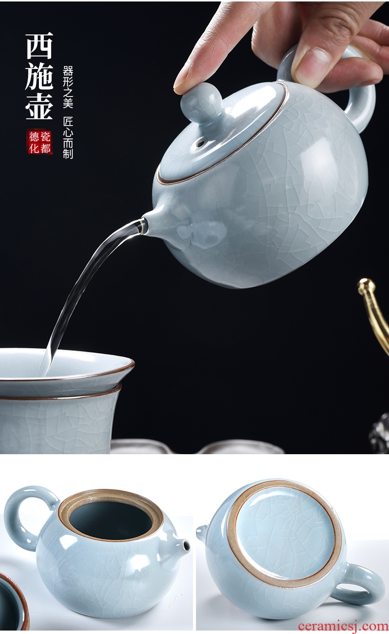 God your kiln porcelain household ceramics kung fu tea set suit Chinese porcelain contracted side teapot tea cups