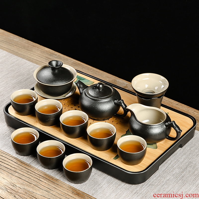 Black ceramic kung fu bo yao zen tea set home office of a complete set of tea teapot teacup GaiWanCha plate