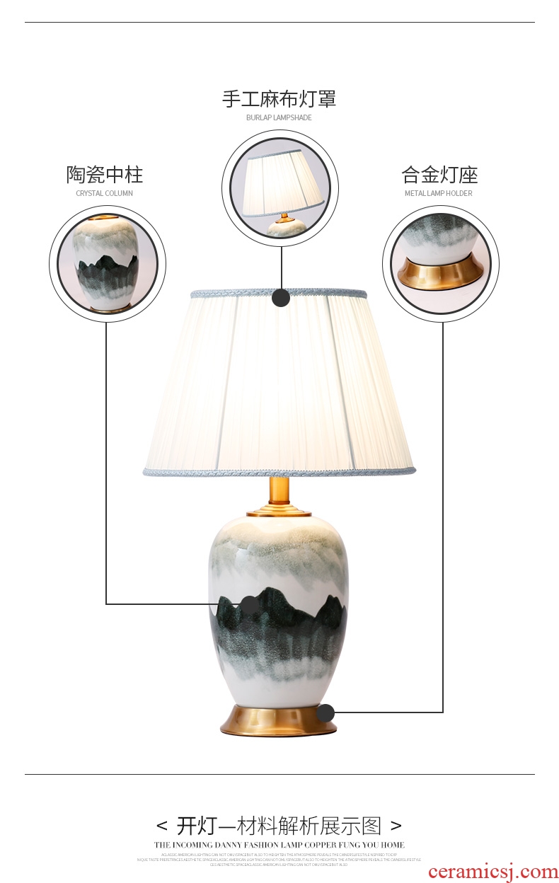 Jingdezhen new Chinese style landscape ceramic desk lamp lamp of bedroom the head of a bed restoring ancient zen sitting room sofa tea table lamp