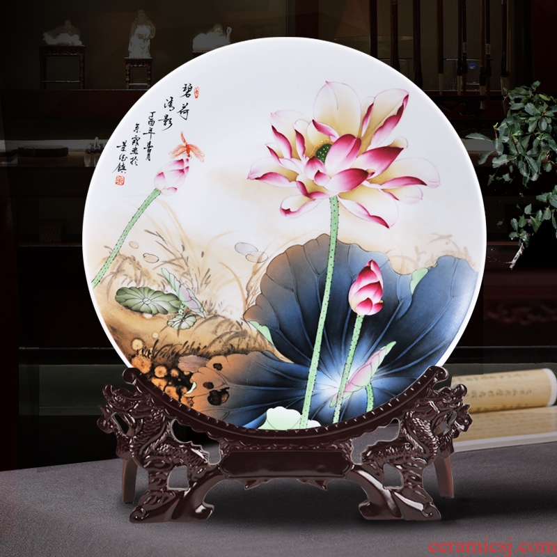 Jingdezhen chinaware decorative sat dish hang dish green lotus qing shadow home home sitting room adornment is placed