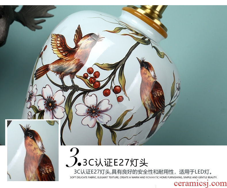American whole copper ceramic desk lamp LED the study of bedroom the head of a bed is contracted creative painting of flowers and sweet between example chandeliers