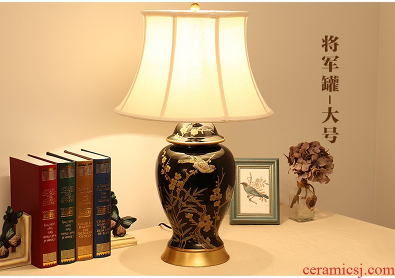 Desk lamp of bedroom the head of a bed lamp new Chinese American sitting room of Europe type restoring ancient ways rural black flowers and birds all copper ceramic desk lamp