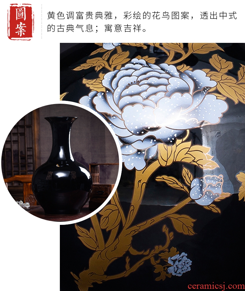 Jingdezhen ceramics peach gourd vases, antique Chinese style living room TV cabinet decoration floor high furnishing articles