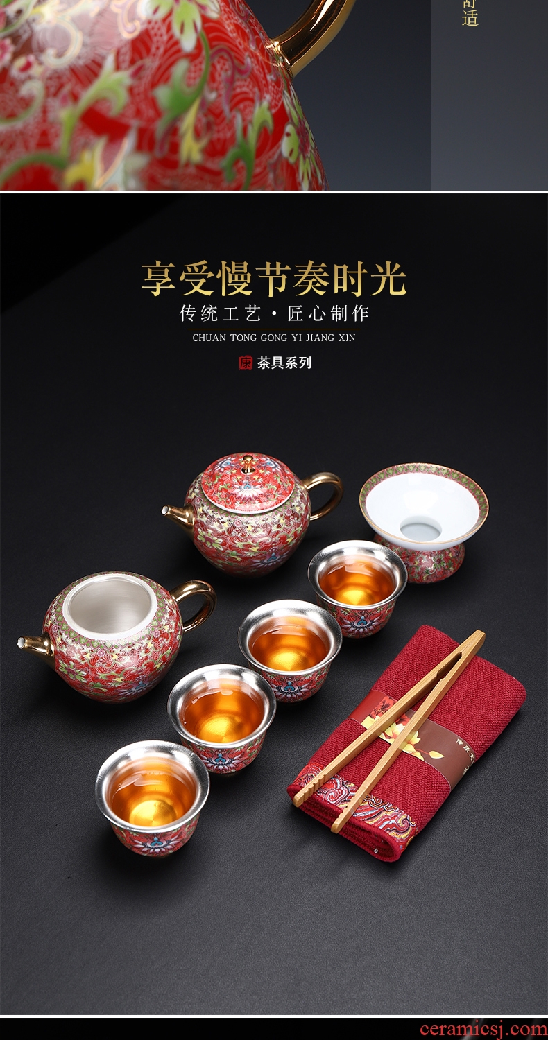 Recreational product gold colored enamel porcelain tea set coppering.as silver clasp porcelain tea set the whole court wind office tea kettle