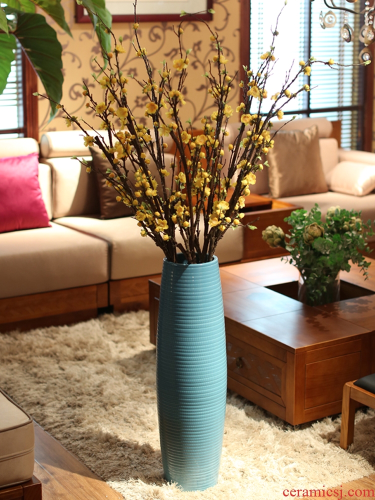 Nordic ground vases, flower arranging contemporary and contracted sitting room dry flower blue ceramic furnishing articles, tall TV ark adornment