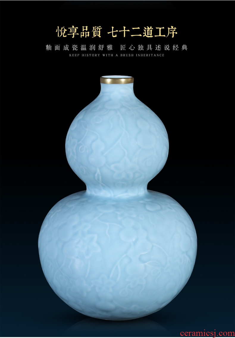 Sons of jingdezhen chinaware paint blue glaze carving ten thousand generations gourd bottle home sitting room adornment flower arranging furnishing articles