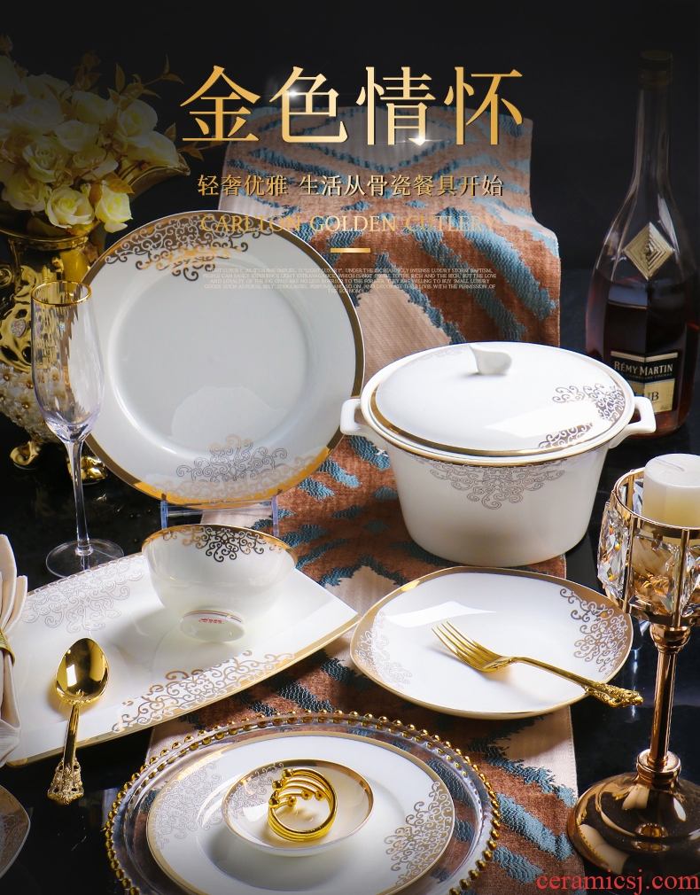 Light european-style luxury web celebrity bone porcelain tableware suit dishes with jingdezhen ceramic dishes chopsticks creative dishes
