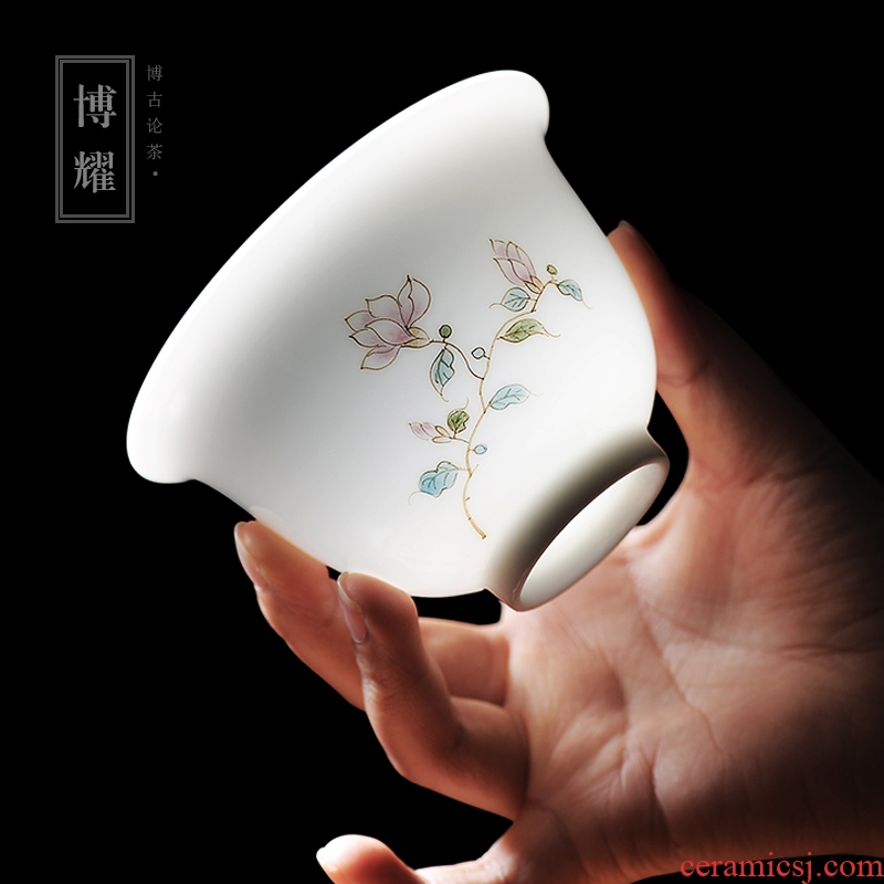 Bo yiu jingdezhen hand-painted tureen hand grasp bubble sweet white large bowl three worship bowl bowl kung fu tea cups