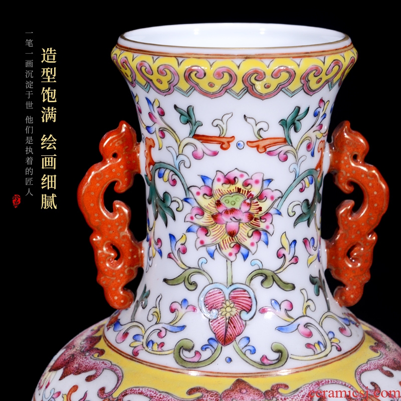 Jingdezhen ceramics imitation qing qianlong powder enamel vase all around open the big living room home furnishing articles collection