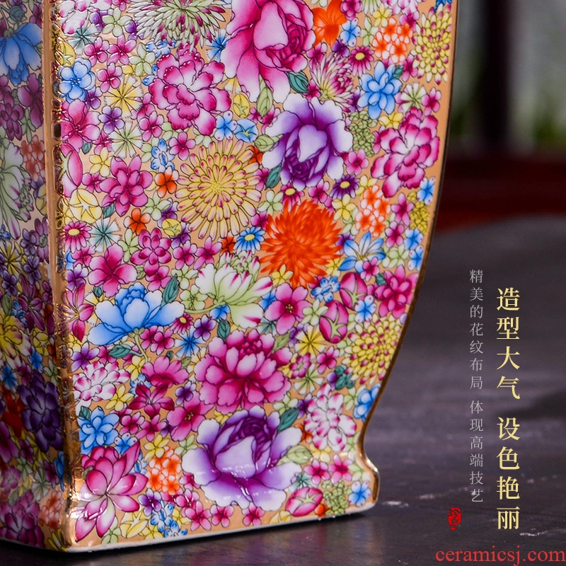 Jingdezhen ceramics powder enamel flower square bottle of the sitting room porch flower arrangement of Chinese style household decoration vase furnishing articles