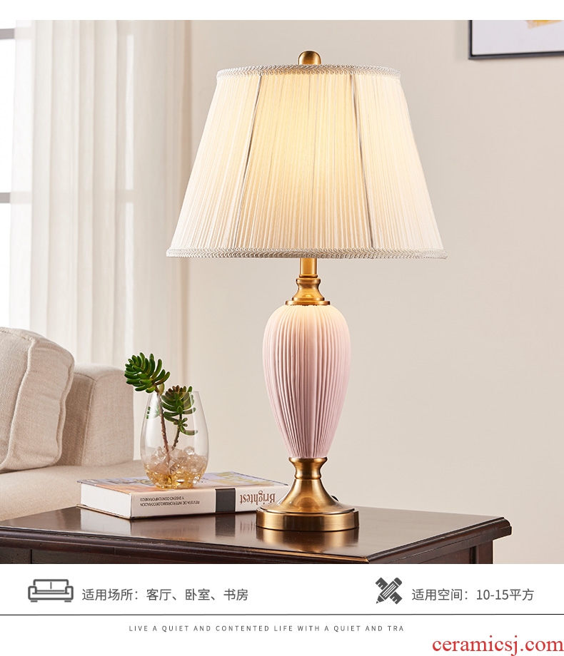 American ceramic desk lamp contracted sitting room warm desk lamp of bedroom the head of a bed modern archaize cloth art adornment lamp