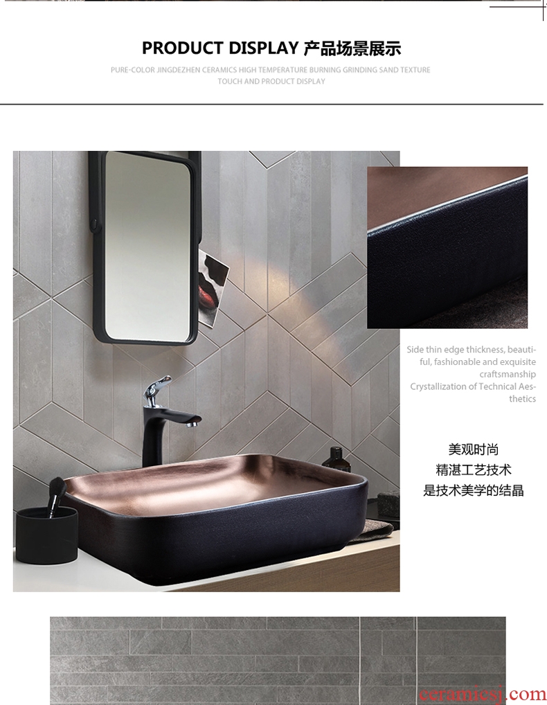 In gold black art square toilet stage basin on its outside lavatory sink basin of single household ceramics