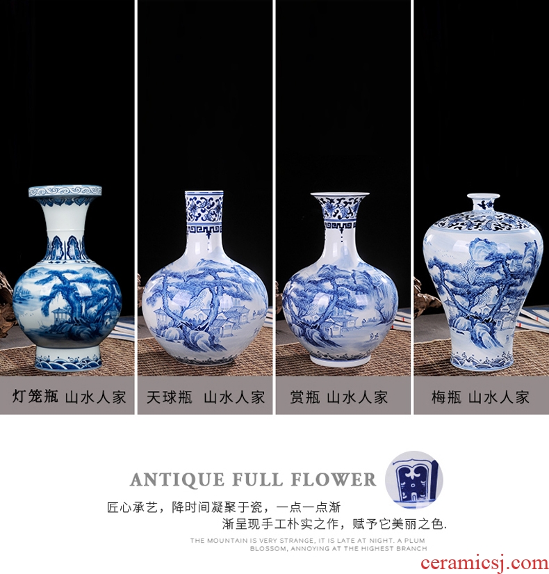 Jingdezhen ceramics vase pure manual embryo hand-painted blue and white porcelain vase decoration craft collection furnishing articles