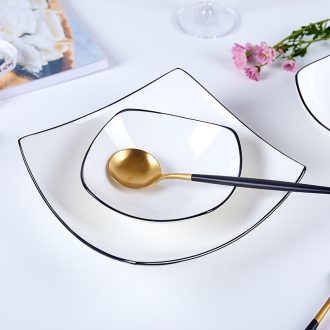 Jingdezhen porcelain bone black rim creative household contracted ceramic tableware Nordic bowl dish dish square plate plate plate