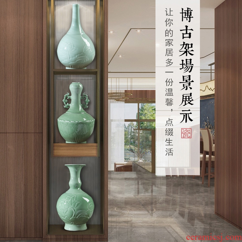 Jingdezhen ceramic vases, hand-carved lotus shadow blue glaze vase imitation antique ceramic porch rich ancient frame furnishing articles