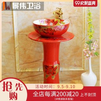 The sink pillar type lavatory ceramic floor balcony sink basin to one column outdoor China red