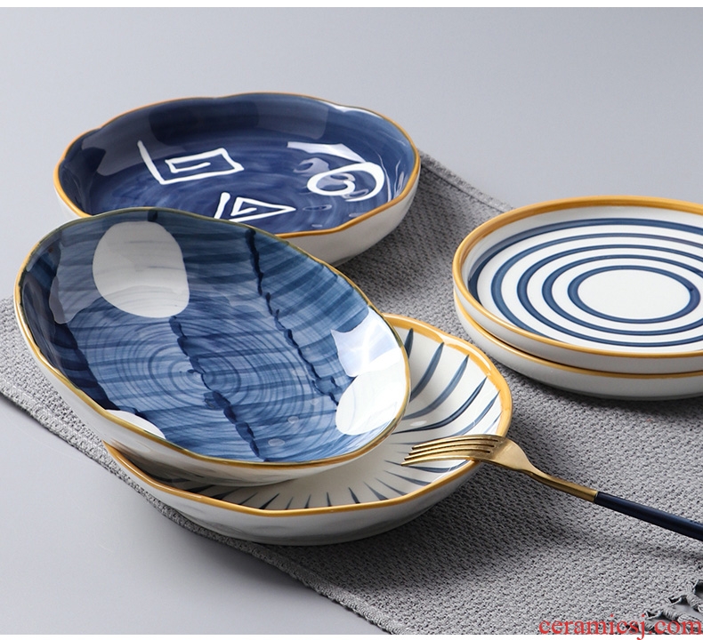 Japanese hand-painted ceramic creative household food dish CaiWang under the glaze red plate plate beefsteak breakfast tray