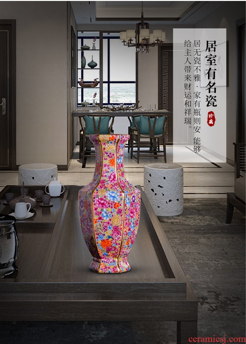 Jingdezhen ceramics powder enamel flower vase sitting room porch flower arrangement of Chinese style household decoration vase furnishing articles