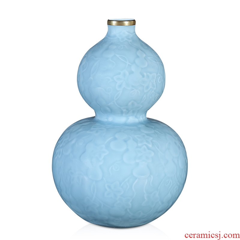 Sons of jingdezhen chinaware paint blue glaze carving ten thousand generations gourd bottle home sitting room adornment flower arranging furnishing articles