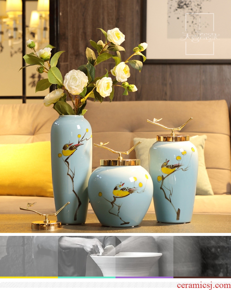 Q27 jingdezhen ceramic inserts new Chinese style vase furnishing articles modern American household wine sitting room adornment dried flowers